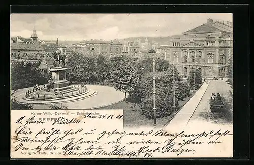 AK Elberfeld, Kaiser Wilhelm-Denkmal mit Schwebebahn