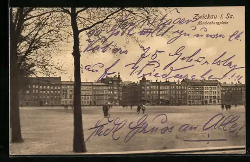 AK Zwickau i. S., Hindenburgplatz mit Passanten