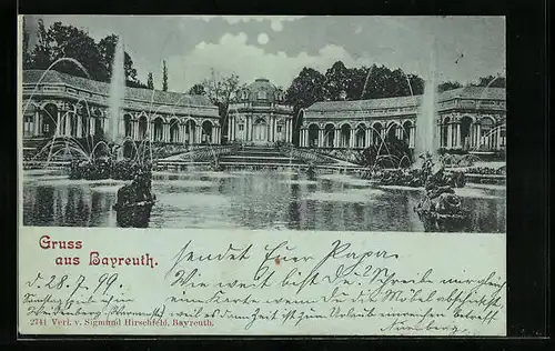 Mondschein-AK Bayreuth, Eremitage mit Wasserspielen