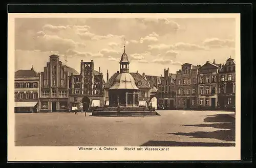 AK Wismar, Markt mit Wasserkunst