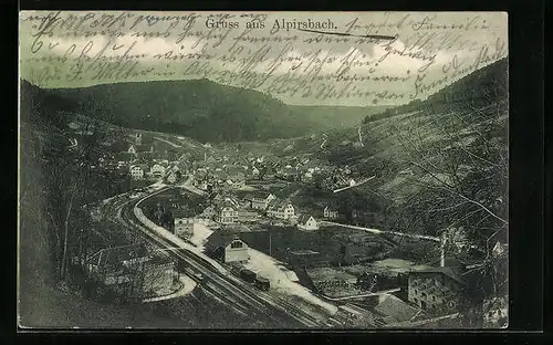 AK Alpirsbach, Ortsansicht aus der Vogelschau mit Bahngelände