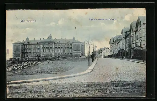 AK Mittweida, Schulstrasse mit Schule