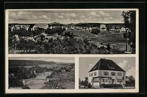 AK Lautrach /Iller, Gästehaus, Illerbrücke, Totalansicht