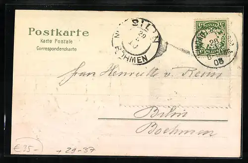 Passepartout-Lithographie Lindau i. B., Hafenpartie, Wappen