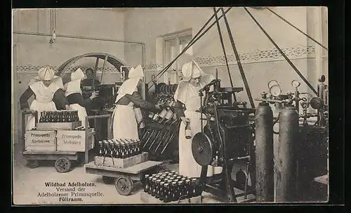 AK Bad Adelholzen, Kuranstalt, Versand der Adelholzener Primusquelle, Füllraum, Reklame