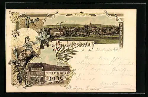 Lithographie Bischofswerda, Buchdruckereimit Wein-Grosshandlung u. Contobücher Fabrik, Teilansicht