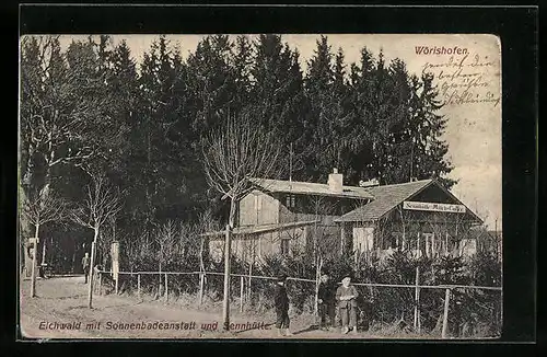 AK Wörishofen, Gasthaus Eichwald mit Sonnenbadeanstalt und Sennhütte