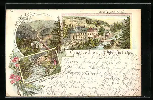 Lithographie Edle Krone, Hotel Unverhofft Glück, Katzentreppe