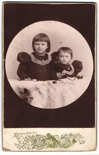 Fotografie Atelier C. Born, Kamenz, Ost-Str., Kinder in Kleidern mit äusserst grossen Puffärmeln