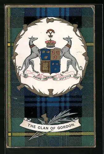 Künstler-AK The Clan of Gordon, Wappen auf schottischem Karo