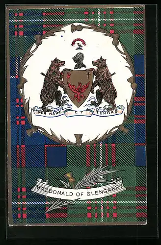 Künstler-AK Macdonald of Glengarry, Wappen auf schottischem Karo