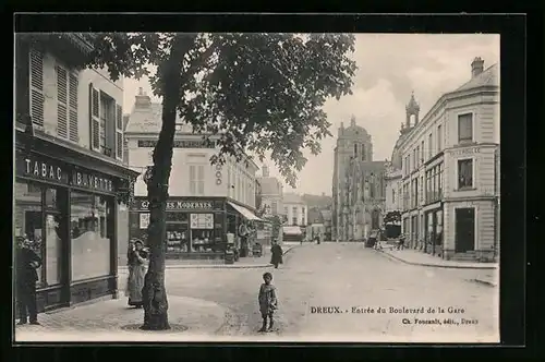 AK Dreux, Entrée du Boulevard de la Gare