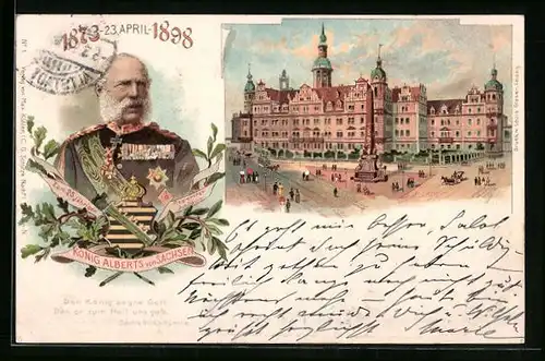 Lithographie Dresden, König Alberts von Sachsen, Teilansicht der Stadt