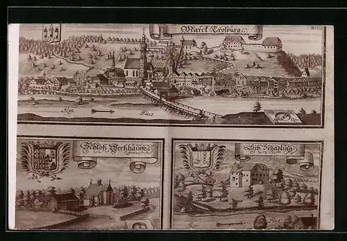 Künstler-AK Trostberg, Ortsansicht, Schloss