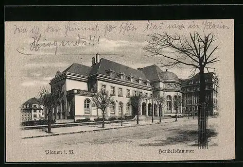 AK Plauen i. V., Strassenpartie an der Handelskammer