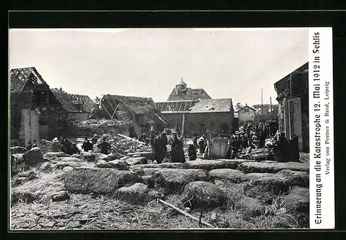 AK Sehlis, Unwetter 1912, Abgedeckte Häuser