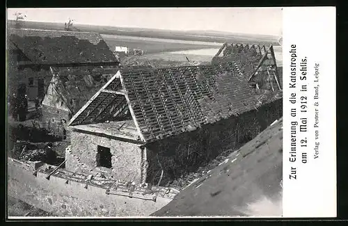 AK Sehlis, Unwetter 1912, Abgedeckte Häuser
