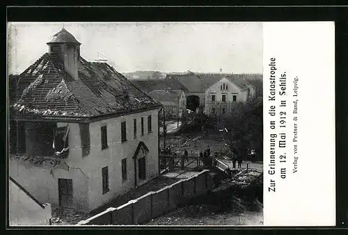 AK Sehlis, Unwetter 1912, Abgedecktes Haus