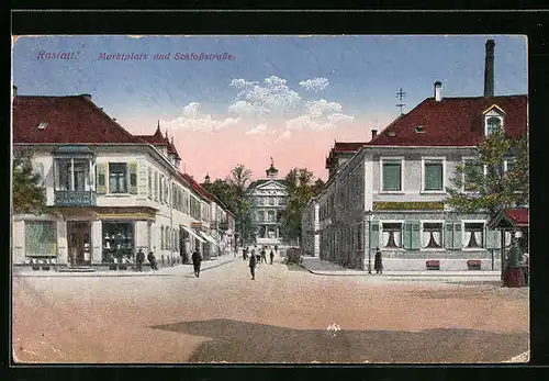 AK Rastatt, Marktplatz mit Schlossstrasse