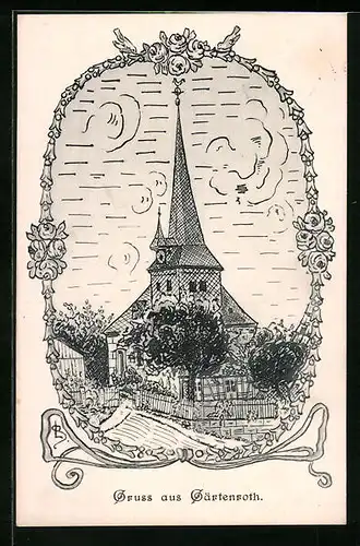 Künstler-AK Gärtenroth, Darstellung der Kirche