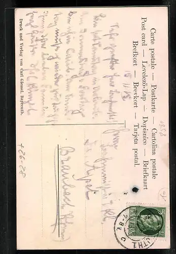 Steindruck-AK Bayreuth, Ansicht der Stadtkirche