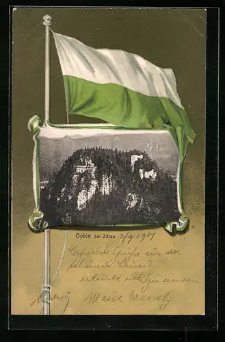 AK Zittau, Berg Oybin und Fahne