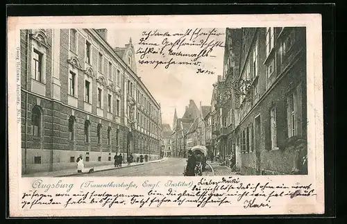 AK Augsburg, Blick auf Frauenthorstrasse, Engl. Institut