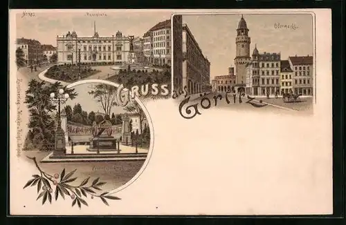 Lithographie Görlitz, Postplatz und Odermarkt