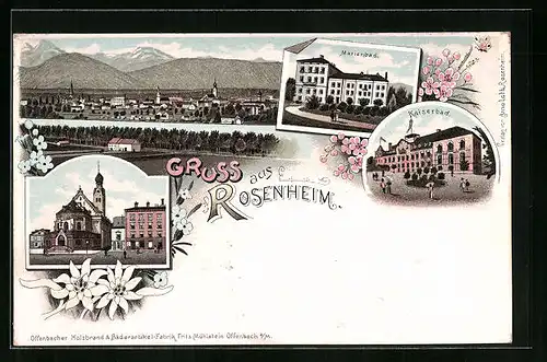 Lithographie Rosenheim, Ansicht Marienbad und Kaiserbad, Edelweiss