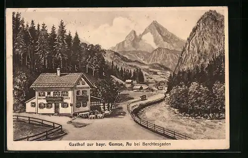 Künstler-AK Au /Berchtesgaden, Gasthof zur bayr. Gemse