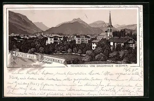 Vorläufer-Lithographie Reichenhall, 1895, Stadtblick vom Gradirhaus gesehen