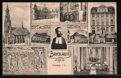 AK Zwickau i. S., Marienkirche, Pfarrhaus, Taubstummenheim, Pastor Gocht