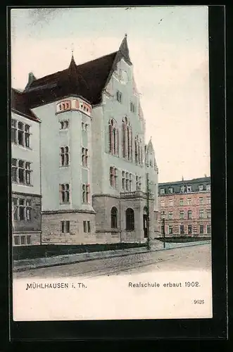 AK Mühlhausen i. Th., Realschule von der Strasse gesehen
