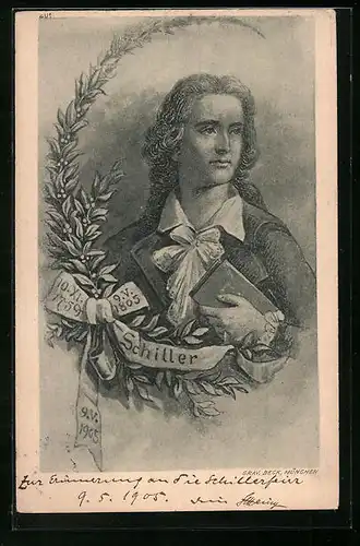 AK Friedrich Schiller, Portrait mit Geburts- und Sterbedatum