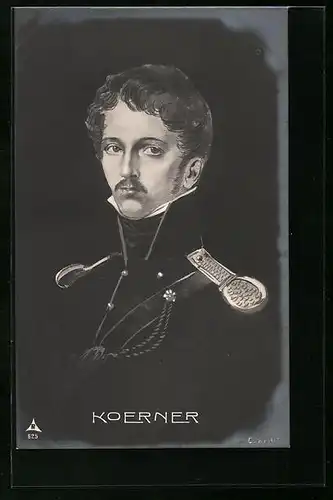 AK Theodor Körner, Bildnis des Dichters in Uniform