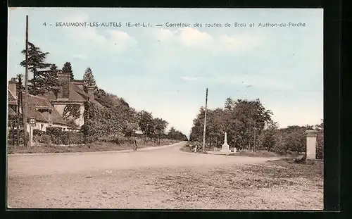AK Beaumont-Les-Autels, Carrefour des routes de Brou et Authon-du-Perche