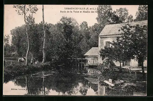 AK Yermenonville, Bords de la Voise et Moulin des Gres