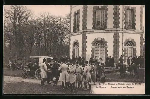 AK Dreux, Une Chasse a Courre dans la Foret de Dreux, Preparatifs de Depart