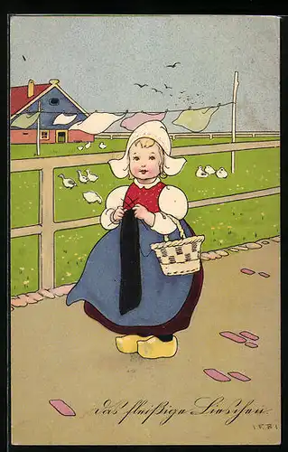 Künstler-AK Fritz Baumgarten: Kleine Holländerin beim Stricken