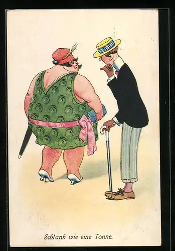 Künstler-AK Arthur Thiele unsign.: Schmächtiger Herr blickt beleibter Dame hinterher