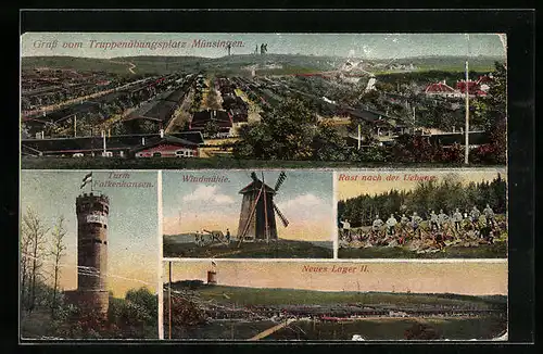 AK Münsingen, Truppenübungsplatz, Turm Falkenhausen, Windmühle, Neues Lager II