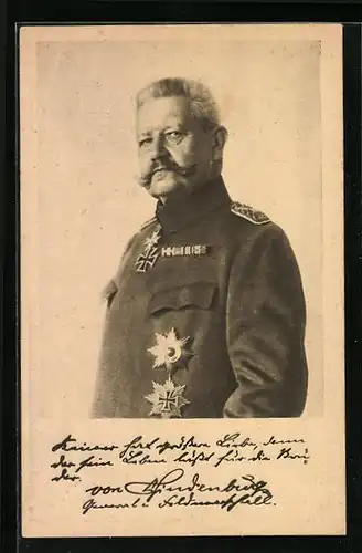 AK Generalfeldmarschall Paul von Hindenburg in Uniform mit Eisernem Kreuz