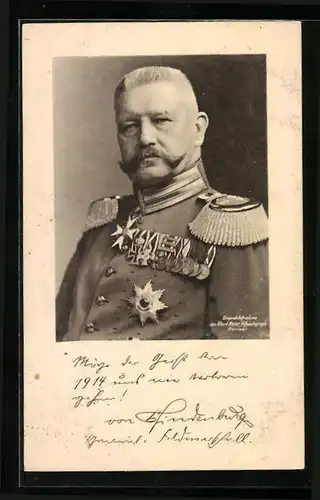 AK Paul von Hindenburg in Uniform mit Epauletten und Ordensspange