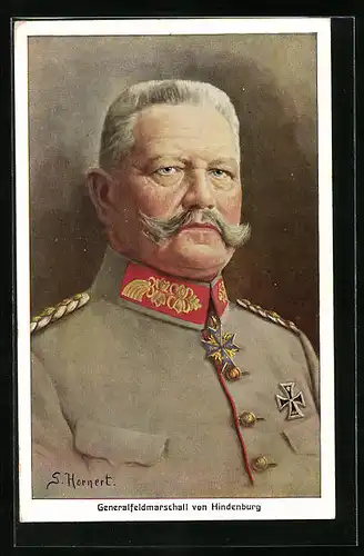 Künstler-AK Portrait von Paul von Hindenburg in Uniform mit Eisernem Kreuz