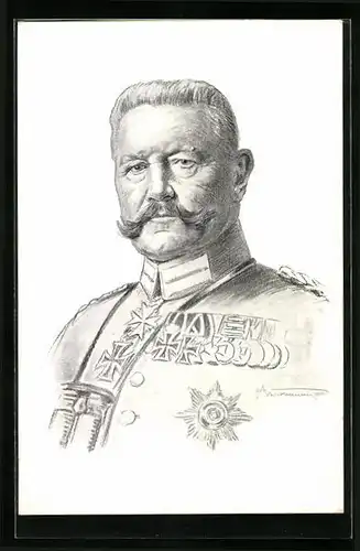 Künstler-AK Generalfeldmarschall Paul von Hindenburg in Uniform mit Eisernem Kreuz