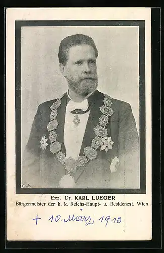 AK Bürgermeister von Wien, Carl Lueger mit Bürgermeisterkette