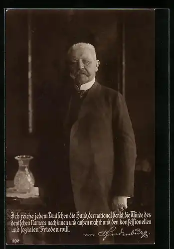 AK Reichspräsident Paul von Hindenburg im edlen Anzug