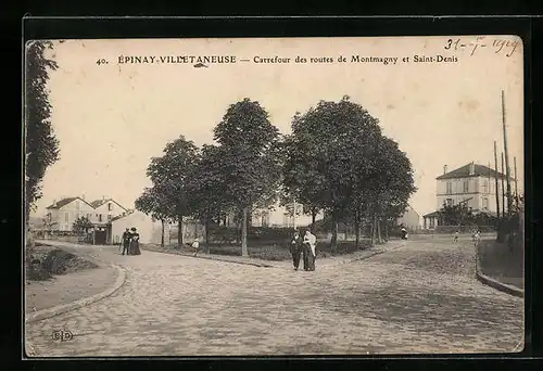 AK Épinay-Villetaneuse, Carrfour des routes de Montmagny et Saint-Denis