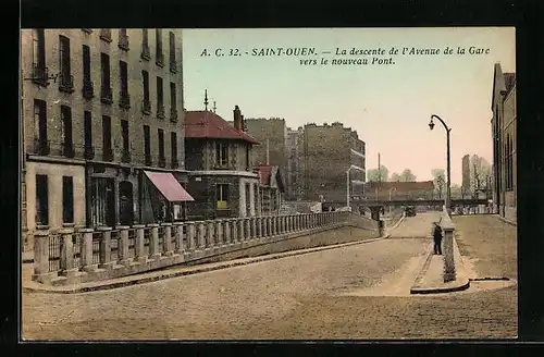 AK Saint-Ouen, La descente de l`Avenue de la Gare vers le nouveau Pont