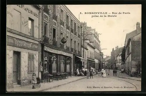 AK Romainville, Rue de Paris prise de la Mairie